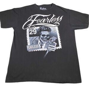 Fearless T-Shirt Men’s Large Black Tee Skelton Elvis Grenade Mic Made in USA